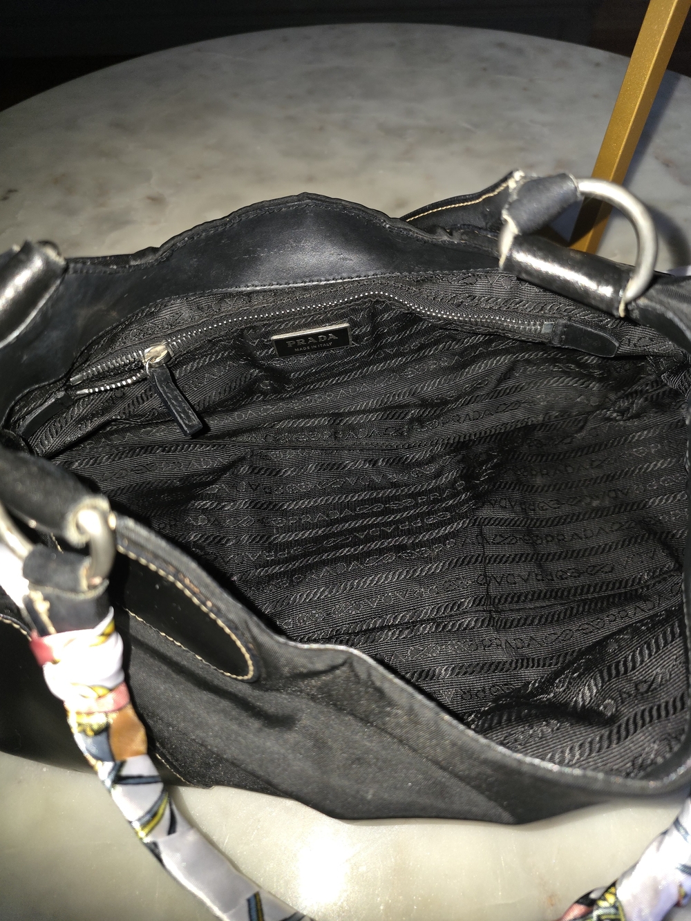 Prada Tessuto Half Moon Buckle Shoulder Bag With Leather Trim & Silver Hardware - Picture 11 of 16